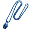 Crucible Jewelry Crucible Los Angeles Blue Stainless Steel 25mm Skull Necklace On 24 Inch 4mm Box Chain In Blue