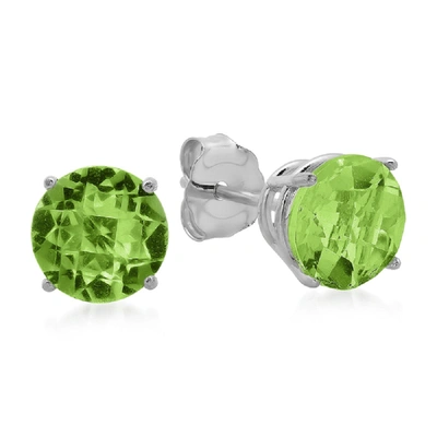 Max + Stone 10k White Gold 6mm Round Stud Earrings In Green