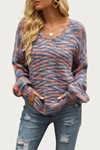 EPRETTY SPACE-DYE KNIT V-NECK SWEATER IN BLUE