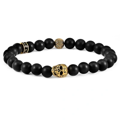 Crucible Jewelry Crucible Los Angeles Single Gold Skull Stretch Bracelet With 8mm Matte And Polished Black Onyx Beads