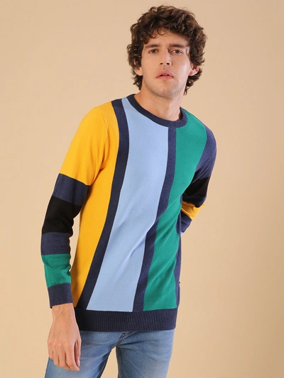 Campus Sutra Men Stylish Colorblocked Casual Sweaters In Blue