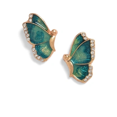 Sohi Enamel Butterfly Shaped Designer Studs In Green