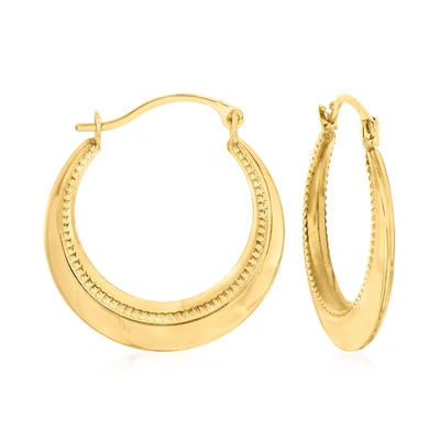 Ross-simons 14kt Yellow Gold Beaded And Polished Hoop Earrings