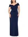 X BY XSCAPE PLUS WOMENS RUCHED LONG EVENING DRESS
