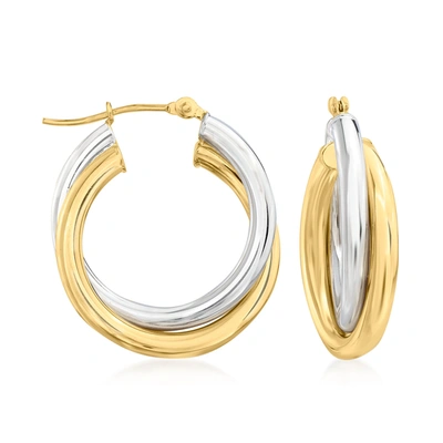 Ross-simons 14kt 2-tone Gold Hoop Earrings In White