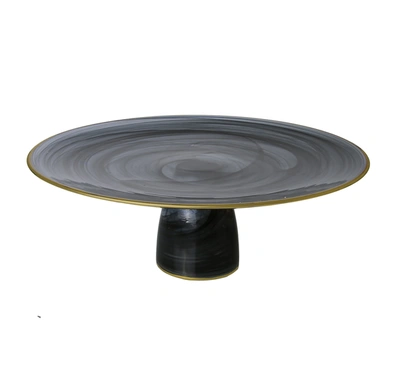 Classic Touch Decor Black Alabaster Cake Plate On Stem With Gold Rim - 13"d