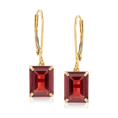 Ross-simons Garnet Drop Earrings In 14kt Yellow Gold In Red