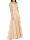 Mac Duggal Embellished Golden Lace Gown In Multi
