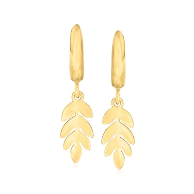 Canaria Fine Jewelry Canaria 10kt Yellow Gold Leaf Huggie Hoop Drop Earrings
