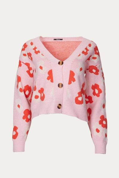 Melody Fashion Retro Knit Floral Cardigan In Pink