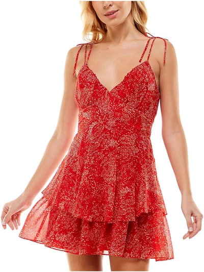 Crystal Doll Womens Tiered Mini Fit & Flare Dress In Red