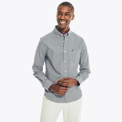 Nautica Mens Slim Fit Wrinkle-resistant Micro Gingham Shirt In Grey