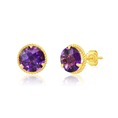 Max + Stone 14k Yellow Gold Roped Halo Round-cut Gemstone Stud Earrings (8mm) In Multi