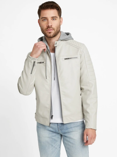 Guess Factory David Faux-leather Hooded Jacket In Grey