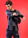 CAMPUS SUTRA MEN BLUE CHECKED PULLOVER SWEATER