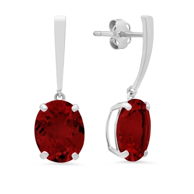 Max + Stone 14k White Gold Solitaire Oval-cut Gemstone Drop Earrings (10x8mm) In Silver