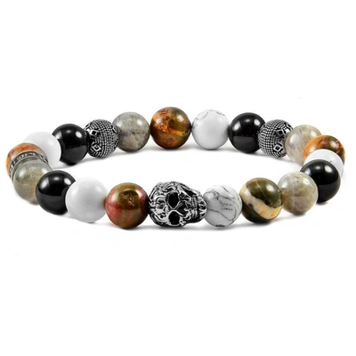 Crucible Jewelry Crucible Los Angeles Single Skull Stretch Bracelet With 10mm Polished Black Onyx, Labradorite, Howli