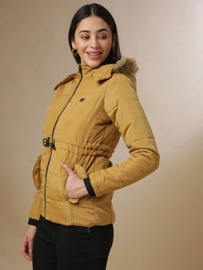 Campus Sutra Women Solid Stylish Casual Bomber Jacket In Yellow