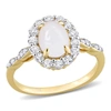 Mimi & Max 1 1/2 Ct Tgw Oval Shape Opal And White Topaz And Diamond Accent Halo Ring In 14k Yellow Gold In White