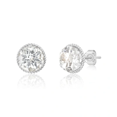 Max + Stone 14k White Gold Roped Halo Round-cut Gemstone Stud Earrings (8mm) In Silver