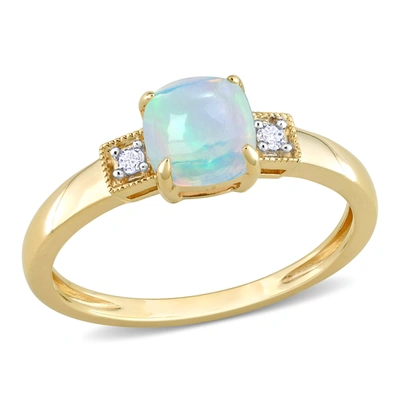 Mimi & Max 1 1/5 Ct Tgw Cushion Shape Blue Ethiopian Opal And Diamond Accent Ring In 10k Yellow Gold In Multi