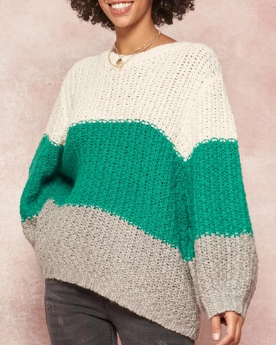 Promesa Oversized Colorblock Crochet Knit Sweater In Ivory/green/grey In Beige