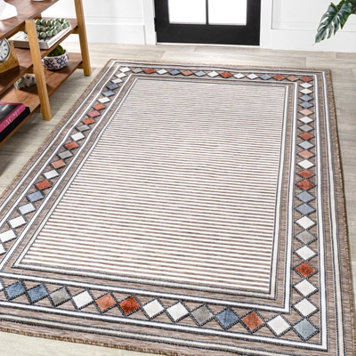 Jonathan Y Sebastian High-low Modern Diamond Border Brown/ivory Area Rug