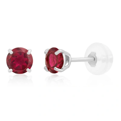 Max + Stone 14k White Or Yellow Gold Round Small 4mm Gemstone Stud Earrings In Red