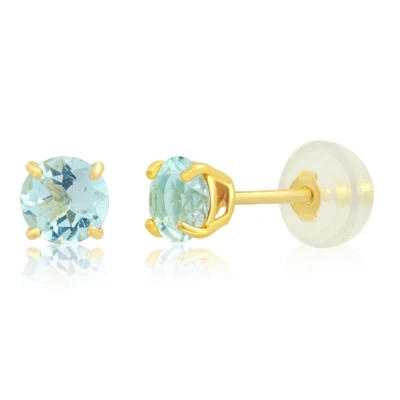 Max + Stone 14k White Or Yellow Gold Round Small 4mm Gemstone Stud Earrings In Blue