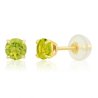 Max + Stone 14k White Or Yellow Gold Round Small 4mm Gemstone Stud Earrings In Green