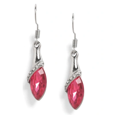 Sohi Pink Silver-toned Studded Leaf Shaped Drop Earrings In Red