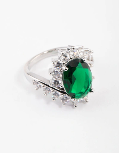 Lovisa Rhodium Cubic Zirconia Vintage Green Oval Ring