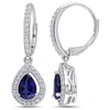 Mimi & Max 2 7/8 Ct Tgw Created Blue And White Sapphire Teardrop Leverback Earrings In Sterling Silver In Silver