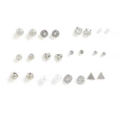 Sohi Set Of 12 Multicoloured Gold-plated Contemporary Studs Earrings In Silver