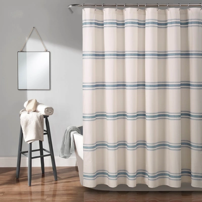 Lush Decor Farmhouse Stripe Shower Curtain In Blue