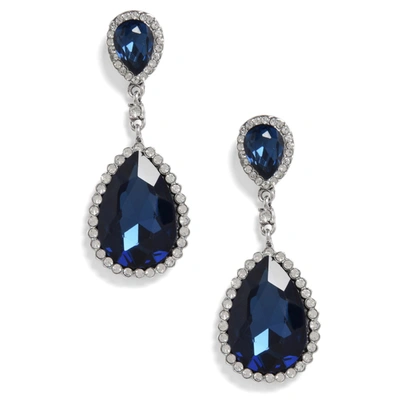 Sohi Navy Blue Silver Toned Teardrop Shaped Drop Earrings