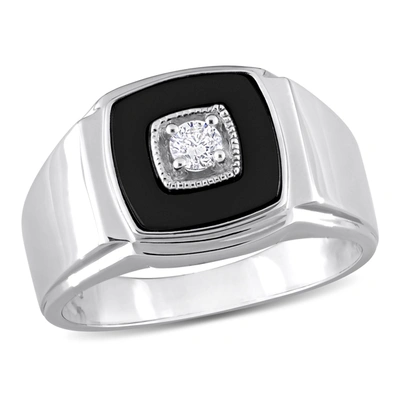 Mimi & Max 2 1/3ct Tgw Square Black Onyx And 1/6ct Tw Diamond Men's Ring In Sterling Silver