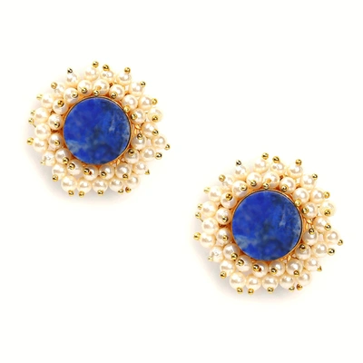Sohi White Contemporary Studs Earrings In Blue