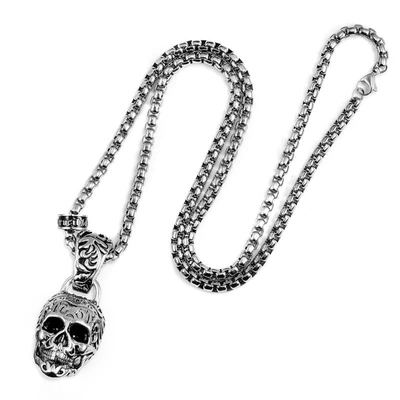 Crucible Jewelry Crucible Los Angeles Stainless Steel 35mm Skull Necklace On 28 Inch 5mm Box Chain In Silver