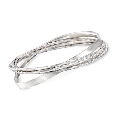 Ross-simons Sterling Silver Textured And Polished Rolling Bangle Bracelet In Multi