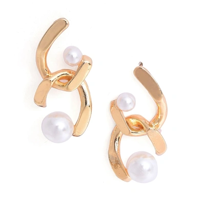 Sohi Gold-toned White Contemporary Drop Earrings In Silver