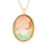 Ross-simons Italian Brown Shell Cameo Portrait Pendant Necklace With Multicolored Enamel In 18kt Gold Over Sterl In Green