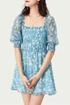 Fangyan Edelweiss Floral-print Mini Dress In Blue In Blue