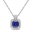 Mimi & Max 1/10 Ct Tw Halo Diamond And Cushion Cut Diffused Sapphire Pendant With Chain In 10k White Gold In Silver