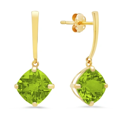 Max + Stone 14k Yellow Gold Solitaire Cushion-cut Gemstone Drop Earrings (8mm) In Green