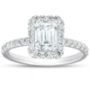 Pompeii3 1 1/2 Ct Emerald Cut Diamond Halo Engagement Ring 14k White Gold In Multi