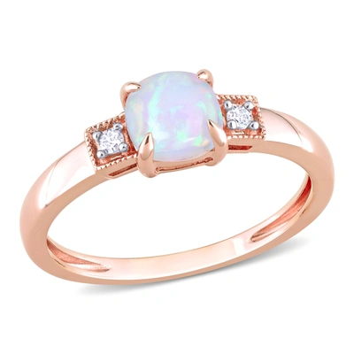 Mimi & Max 1 1/5 Ct Tgw Cushion Shape Blue Ethiopian Opal And Diamond Accent Ring In 10k Rose Gold In Pink