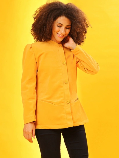 Campus Sutra Women Solid Stylish Casual Blazers In Yellow