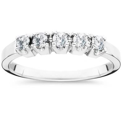 Pompeii3 1/4 Ct Five Stone Ex3 Lab Grown Diamond Wedding Ring 14k White Gold (h-i,si2-i1) In Multi