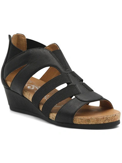Mootsies Tootsies Thea Womens Faux Leather Strappy Wedge Sandals In Black